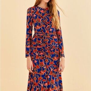 FARM Rio | Dresses | Farm Rio Blue Flowing Beauty Embroidered Long Sleeve  Midi Dress Nwot | Poshmark